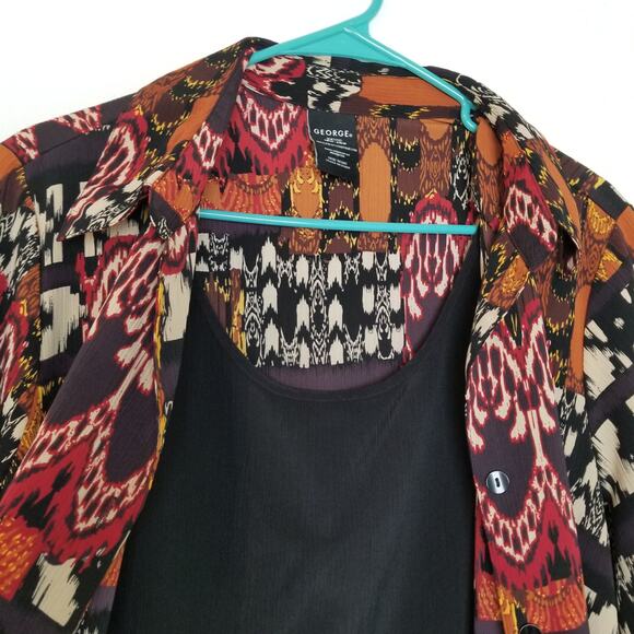 George Women's Crinkle Blouse w/Attached Cami Multicolor 3/4 Sleeves Size 2X-VTG - Picture 3 of 10
